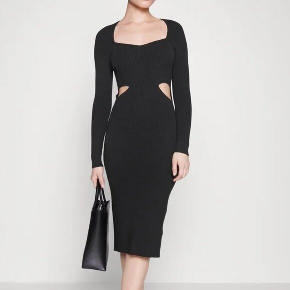 A&F Long Sleeve Cutout Midi Sweater Dress - Black - Picture 1 of 9